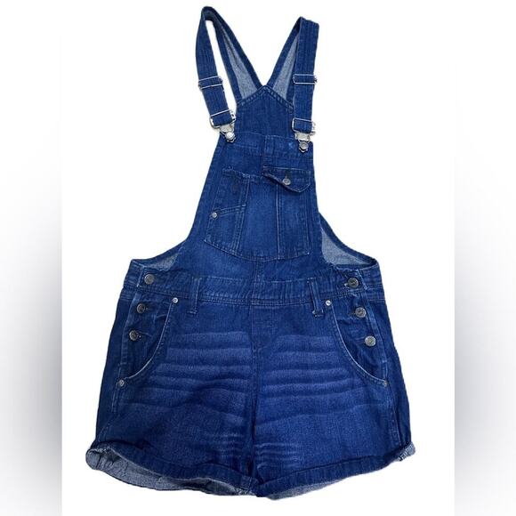 L.E.I. Dark Wash Denim Overall Shorts Size S - Picture 1 of 8